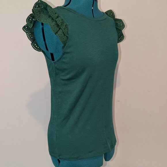 Ann Taylor Kelly Green Flutter Sleeve Top, XS - Picture 2 of 2